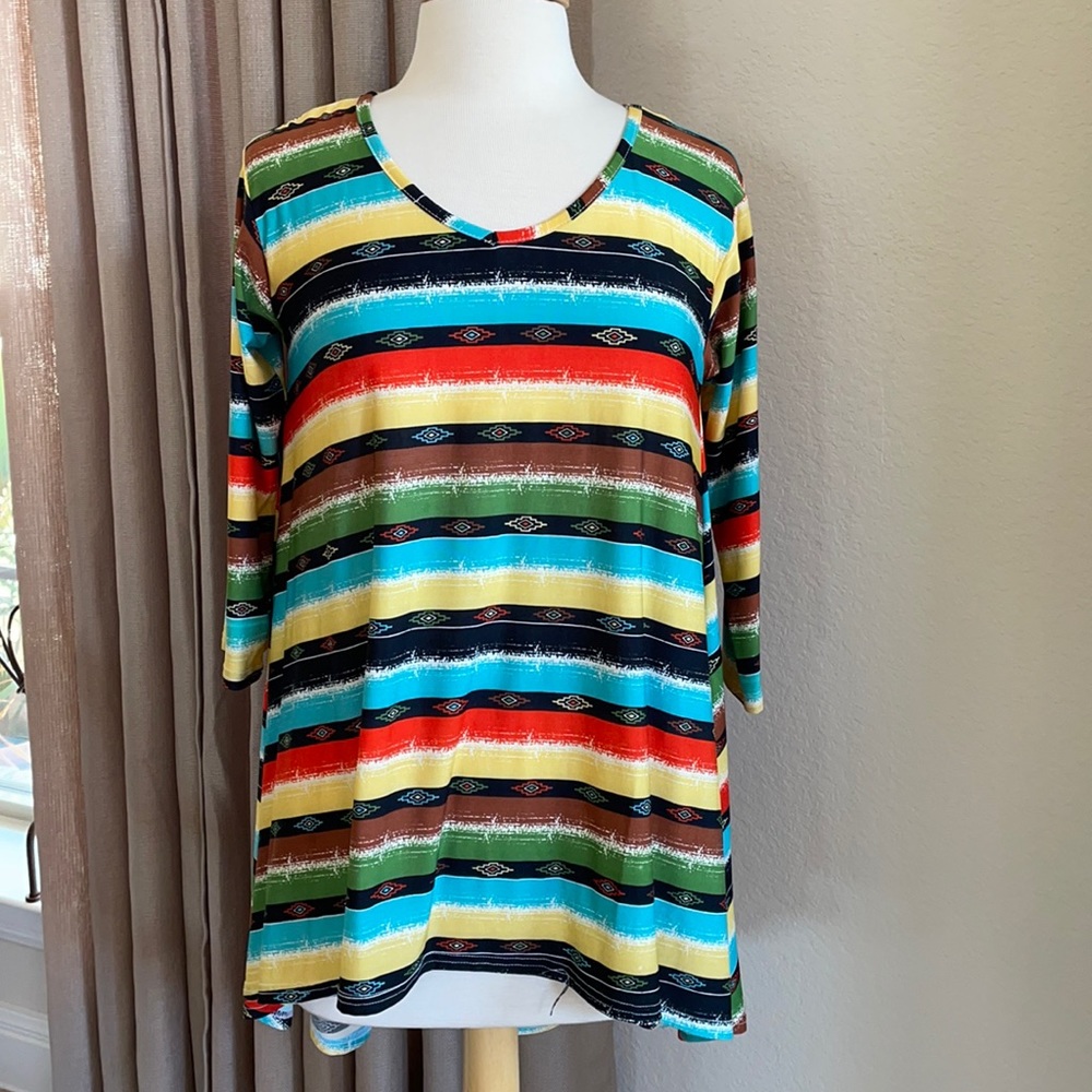 Southwestern polyester knit high low tunic